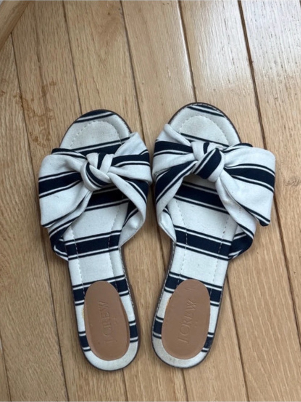 J. Crew Knotted Striped Slide Sandals - White & Navy